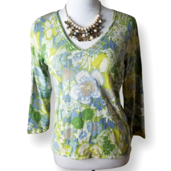 Sigrid Olsen Vintage Silk Blend Pastel Interwoven Top - Picture 1 of 6